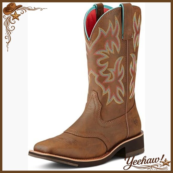 Leather Western Boots Mid-Calf Work Boots Square Toe Pull-On Style